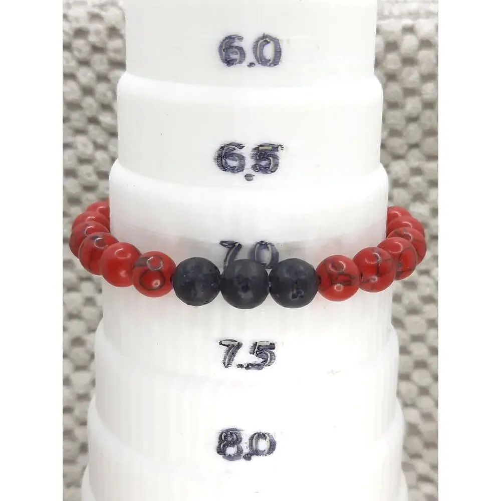 Artisan Red Howlite Beaded Bracelet 8mm Black Lava Stone Diffuser Unisex Boho